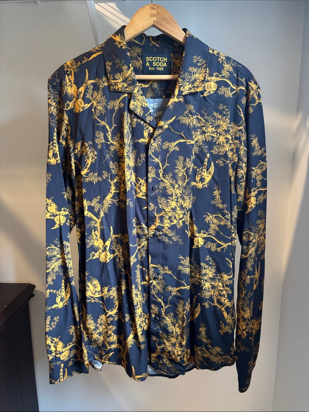 Scotch & Soda Bird Print Camp Collar Shirt Men’s M Lyocell